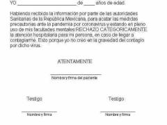 Carta de consentimiento informado sobre COVID-19. Imagen: Instagram Cuautitlán comunidad.