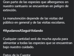 Publicación con solicitud de donaciones para El Santuario de Aves “El Nido”, Ixtapaluca.