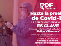 Aviso Hazte la prueba de COVID-19. Facebook: DIF de Tecámac.