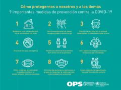 Infografía: Cómo protegernos a nosotros y a los demás. 9 importantes medidas de prevención contra la COVID-19. Organización Mundial de la Salud.
