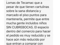 Captura de denuncia ciudadana sobre incumplimiento de medidas sanitarias en una tienda de Lomas de Tecámac. Imagen: Impressiones Mx.