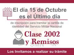 Flyer Aviso inscripción para tramitar la cartilla de identidad del SMN Clase 2002 y Remisos.