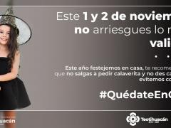 Campaña del gobierno municipal de Teotihuacán para evitar aglomeraciones y salidas durante las festividades de Halloween y Día de Muertos.