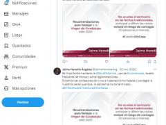 Publicación en Twitter de Jaime Heredia Ángeles.
