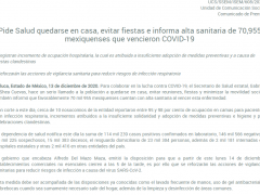 Comunicado del ISEM. Pide Salud quedarse en casa, evitar fiestas e informa alta sanitara.