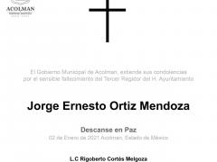 Esquela de Jorge Ernesto Ortiz Mendoza del municipio de Acolman.
