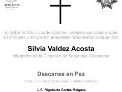 Esquela de Silvia Valdez Acosta, del municipio de Acolman.