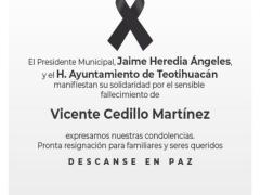 Esquela de Vicente Cedillo, por el municipio de Teotihuacán,
