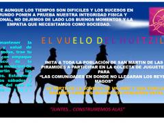 Flyer de convocatoria para donar juguetes, colectivo juvenil "El vuelo del huitzilin".