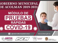 Flyer Módulo de pruebas rápidas COVID-19, Municipio de Acolman.