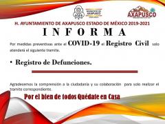 Comunicado sobre cierre del Registro Civil en Axapusco.