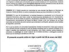 Comunicado sobre ley seca, Ayuntamiento de Axapusco.