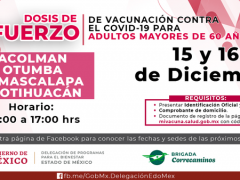 Flyer Dosis de refuerzo Acolman, Otumba, Temascalpa, Teotihuacán. Imagen: Gobierno Municipal de Teotihuacán.