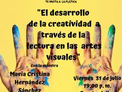 Invitación a plática en línea "El desarrollo de la creatividad a través de la lectura en las artes visuales". Facebook Jaime "Profe viajero".