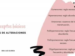 Diapositiva 02. Conceptos básicos de las diferentes alteraciones menstruales. Facebook: Dra. Luz Elorza.