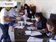 Mesa de registro para beneficiarios del "Apoyo Único de Subsistencia” de afectados por la pandemia. Fotografía: Facebook Gobierno Tecámac.