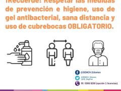 Infografía con medidas sanitarias. Imagen: Secretaría de Movilidad del Estado de México.