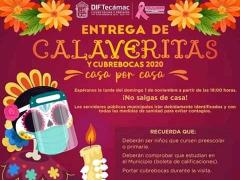 Infografía del Ayuntamiento de Tecámac sobre calaveritas para los niños y cubrebocas.