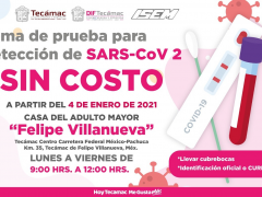 Flyer sobre toma de prueba para detección de SARS-CoV2 sin costo. Facebook DIF Tecámac.