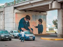 Mural dedicado al personal médico, por  Ale Poiré, Atlacomulco. Fotografía: Facebook Muro por Muro.