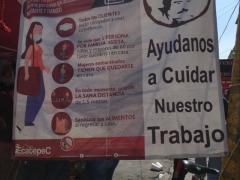 Lona Entrada. Ayudanos a cuidar nuestro trabajo, tianguis en Colonia Jardínes de Morelos, Ecatepec.Fotografía: Stephanie Romero Faz