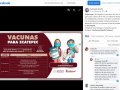 Publicación del calendario de vacunación en Ecatepec en Facebook de Fernando Vilchis.