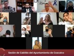 Sesión en línea de Cabildo del ayuntamiento de Coacalco. Fotografía: La Jornada.