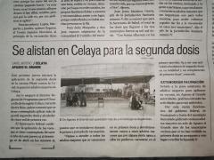 Nota periodística: Se alistan en Celaya para la segunda dosis. Imagén: María Fernanda García Velázquez.