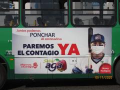 Fotografía del acercamiento al anuncio, Paremos el contagio YA, Produce: Iniciativa privada: Sidral aga (empresa refresquera, Registra: Carrillo Coronel, Juan José 