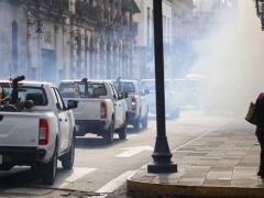 Sanitización de vía pública. Fotografía: Fernando Maldonado.