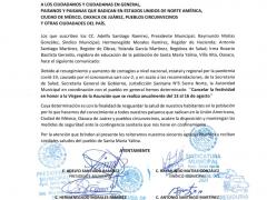 Comunicado sobre cancelación de las festividades en honor a la Virgen de la Asunción debido a la pandemia. Productor: Municipio de Santa María Yalina, Villa Alta, Oaxaca.