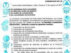 Comunicado emitido por la autoridad municipal de Santa María Tlahuitoltepec, Mixe, Oaxaca con respecto a la pandemia (parte 1). Productor: H. Ayuntamiento Constitucional 2021, Santa María Tlahuitoltepec, Mixe, Oaxaca.