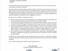 Comunicado de San Juan Tabaá, Villa Alta, Oaxaca, sobre medidas de prevención ante la emergencia sanitaria provocada por el COVID-19.