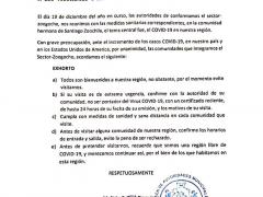 Comunicado emitido por la Unión de Autoridades del Sector Zoogocho en el cual se describen los acuerdos tomados para proteger la salud de los habitantes.