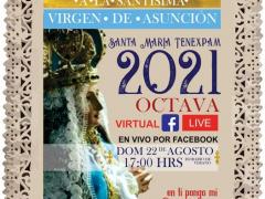 Invitación a participar en misa virtual en honor a la Virgen de la Asunción, patrona de la Agencia de Santa María Tenexpan, Oaxaca.