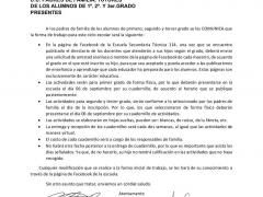 Comunicado dirigido a los padres de familia y tutores de los alumnos de la Escuela Secundaria Técnica 114 de Santiago Suchilquitongo Etla, Oaxaca. Informa sobre las estrategias de enseñanza-aprendizaje para el nuevo ciclo escolar.