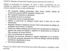 Memorandum con medidas que se llevarán a cabo en la sucursal Del Valle de Honda contra el COVID-19, Oaxaca.