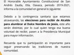 Invitación del Ayuntamiento Constitucional de San Andrés Zautla, Etla.