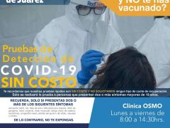 Cartel ¿Tienes síntomas y NO te has vacunado? Pruebas detección de COVID-19 sin costo, Oaxaca. Imagen: Clínica OSMO.