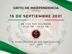 Anuncio Grito de Independencia Virtual en vivo por Facebook.