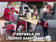 Flyer Entrega de liquido sanitizante. Facebook: Municipio de San Jacinto Amilpas.