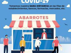 Cartel Tomemos nuestra sana distancia en las filas de establecimientos, bancos, farmacias, mercados, etc.
