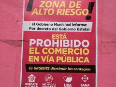 Cartel ¡Alerta Máxima zona de alto riesgo¡, Puebla. Fotografía: Edgar Iván Flores Hernández.