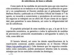 Comunicado para la población del municipio sobre las medidas sanitarias implementadas en Zacatlán, Puebla.