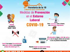 Infografía Medidas de prevención en el entorno laboral COVID-19. Imagen: Ferretería de la 10.