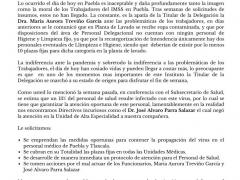 Carta de los trabajadores a Zoé Robledo para que escuche las demandas de los trabajadores. Productor: Trabajadores del IMSS en Puebla.
