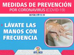 Cartel Lávate las manos con frecuencia. Facebook Ayuntamiento de Atlixco.