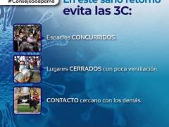 Flyer En este sano retorno evita las 3C, por SOAPAMA. Facebook: Agnóstica.