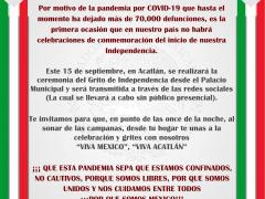 Este 15 de septiembre, en Acatlán. Invitación: Gobierno de Acatlán 2018-2021.