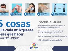 Infografía 5 cosas que cada atlixquense tiene que hacer para evitar contagios, del Ayuntamiento de Atlixco.